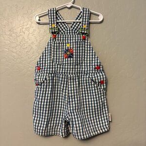 Gymboree rainbow tag vintage blue white plaid check sun shortalls overalls small